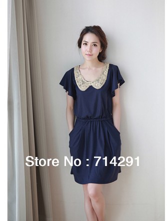 free shipping Large size British style lace collar dress bottoming knit dress