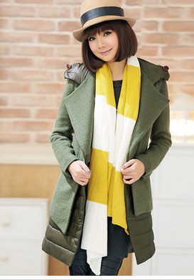 Free Shipping! Large size women's winter new Korean fashion wool stitching two warm coat jacket