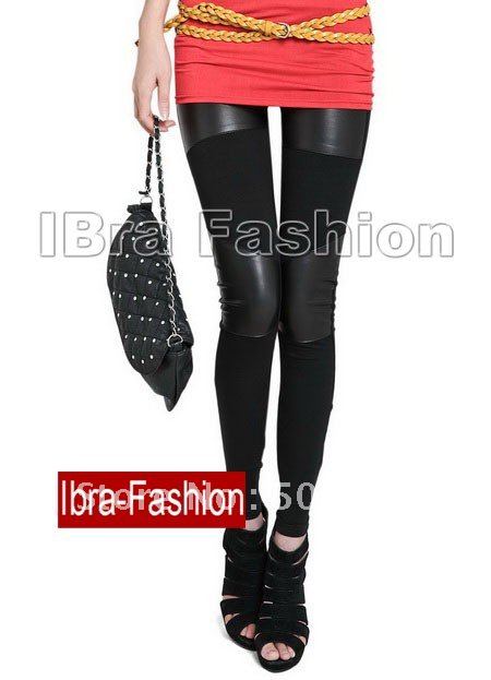 Free Shipping Lastest Fashion Woman's Punk tights Pants Faux Leather cotton joint long Leggings pantyhose Trousers