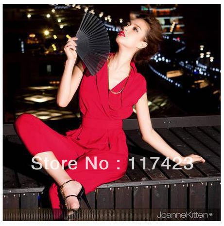 Free Shipping Latex Women's Night Club Red Jumpsuits Fashion Ladies' Casual Rompers Shrink Waist Three Colors Size-S-M E005