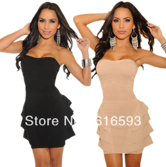 Free Shipping LC2626 Graceful Off Shoulder Multilayered Lap Mini Dress Black