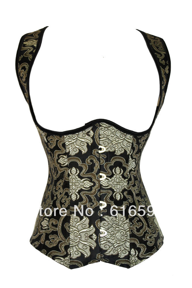 Free Shipping LC5270 Classic Noble Golden Pattern Embroidery Under-bust Lace-up Back Supportive Steel Boned Corset