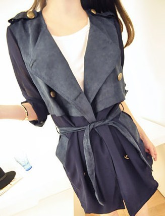 Free shipping Lead 2012 autumn chiffon flannelet patchwork double breasted medium-long outerwear trench female 305