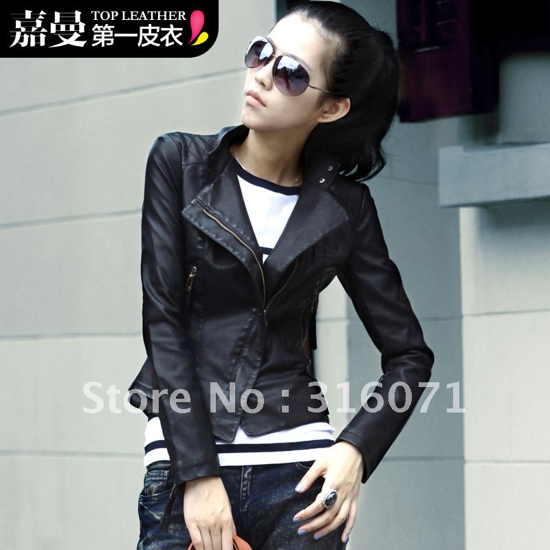 Free shipping :Leather clothing 2012 autumn outerwear collar short design slim small leather clothing female jacket 1133