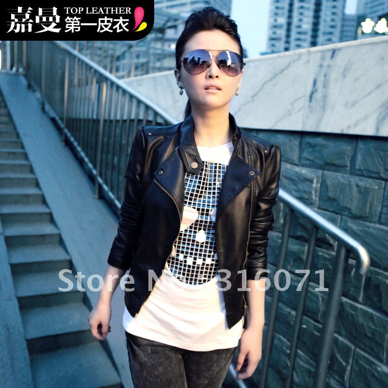 Free shipping :Leather clothing 2012 autumn outerwear motorcycle zipper short design slim PU women's small