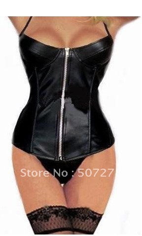 Free shipping! Leather Corset with Zipper body lift shaper Sexy Lingerie Leather Lingerie wholesale retail 8211