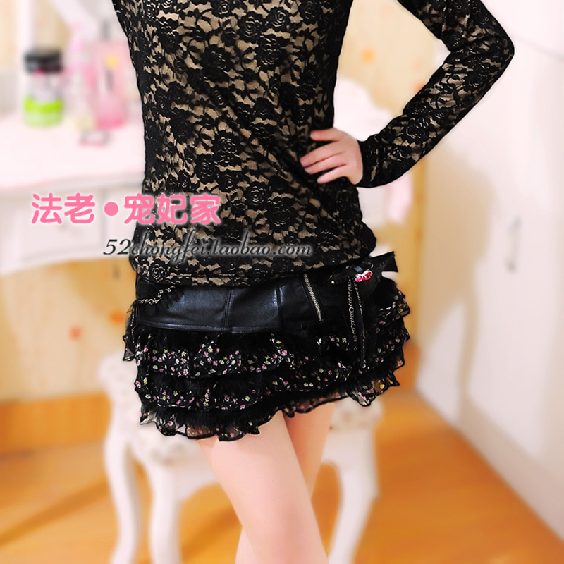 Free shipping Leather patchwork short skirt