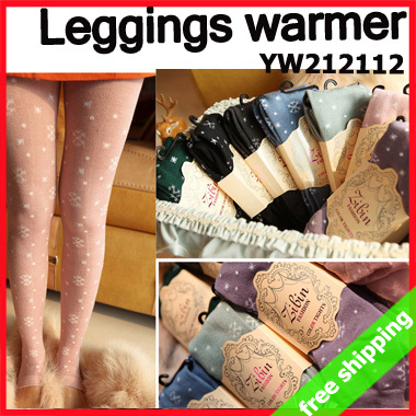 FREE SHIPPING Leggings thick pantyhose warmer ladie's XMAS snowflake design autumn winter foot gift 5pairs/lot say hi YW 212112