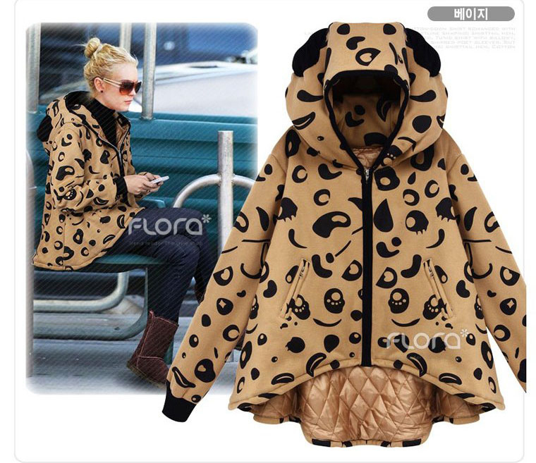 Free shipping leopard ear style coat hoodies mantle