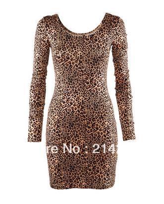 Free shipping    Leopard grain cultivate one's morality long-sleeved dress