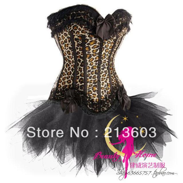 FREE SHIPPING Leopard print corset sexy push up tight vest costume ,tiebelt royal shapewear