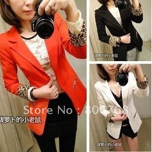 Free Shipping leopard print sleeve edge Temperament one buckle Slim small Suit Women Seven points sleeve Jacket