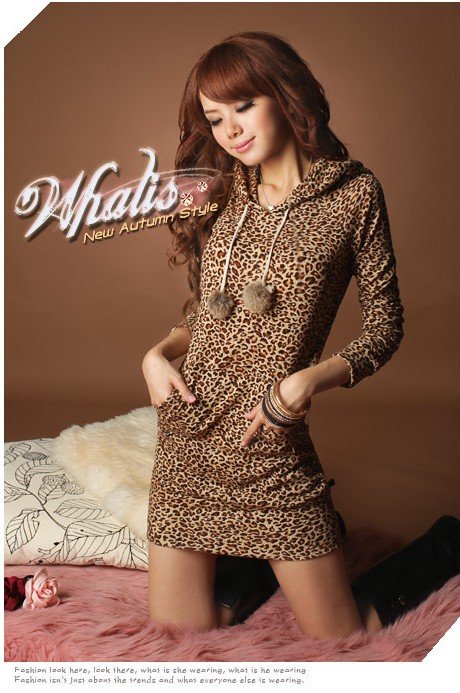 free shipping leopord casual dress high quality cotton long sleeve double breasted hoodies dresses new fashion 2012 print dress