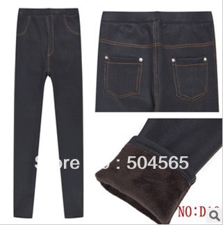 Free Shipping LG-173 Winter Warm Thicken Fleeces Denim Leggings Fashion Pants Imitate Jeans Stockings Plus Size Iris Knitting