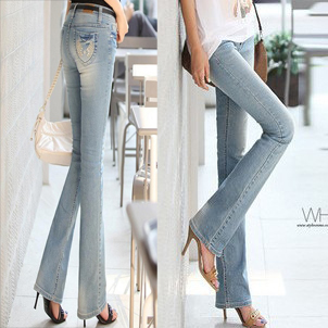 Free shipping , Light Blue Spring And Autumn Slim Fashion Denim 2012 Trousers ,Women 's Long New Korean Style Jeans , A643