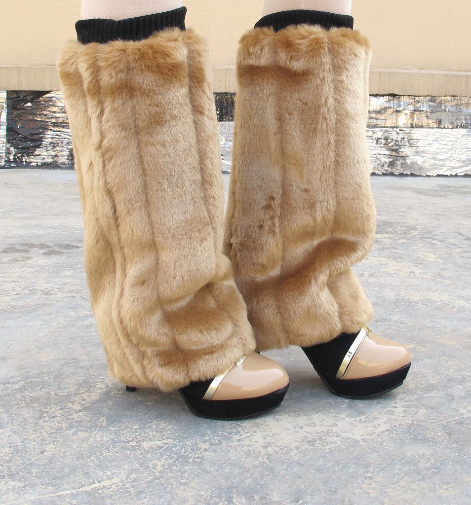 Free Shipping Light Brown 40cm Length Faux Fur Beauty Leg Muffs Boot Covers Leggings Leg Warmers