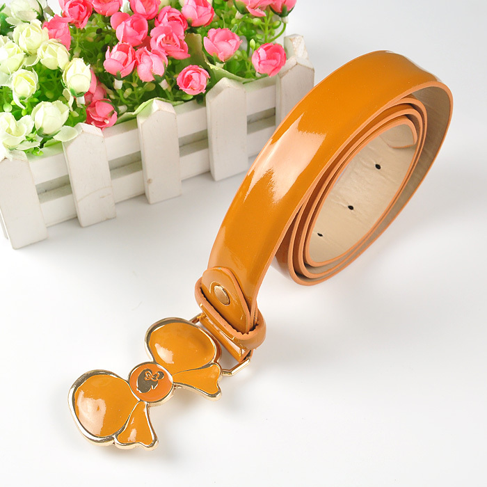 Free Shipping Light Pu leather Belt Women's Fashion Bowknot Metal Buckle Belts Orange Color