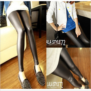 free shipping Little bride 2012 leggings black faux leather tight elastic basic leather pants 731 wholesale