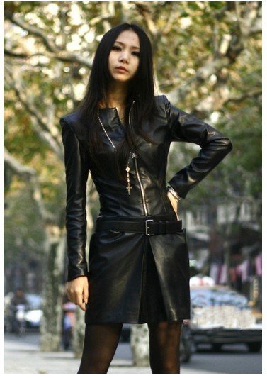 Free shipping Locomotive punk shoulder pads zipper cuff leather skirt cultivate one's morality dress