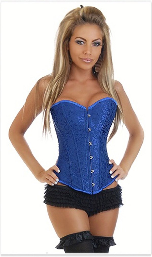 Free Shipping Long Blue Brocade Pattern Corset - 2759blue