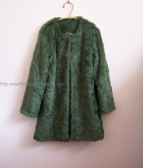 Free shipping Long design rex rabbit hair fur coat faux fur outerwear medium-long Army Green