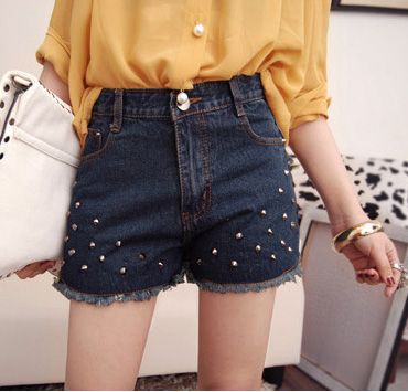 Free shipping loose high waist denim shorts female  trousers#Y326