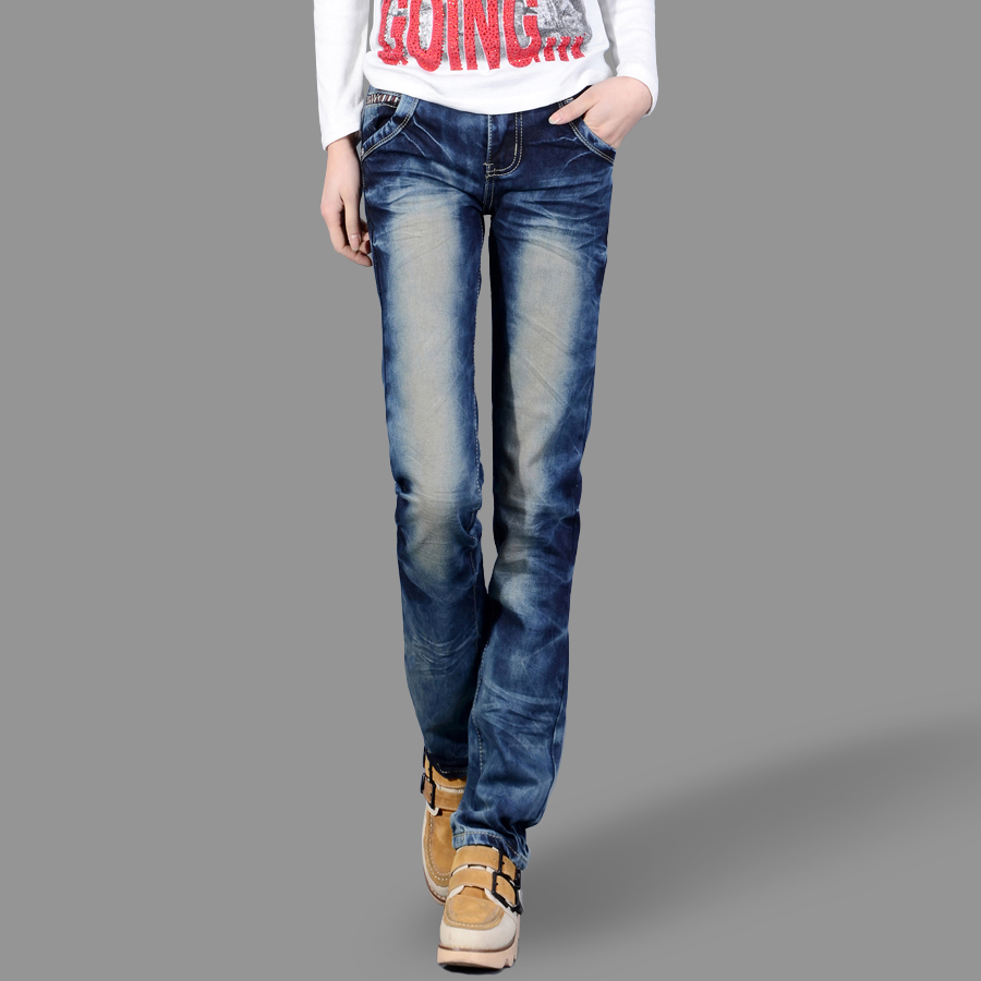 Free shipping Loose straight jeans all-match female casual trousers autumn and winter comfortable 556 wearing white denim