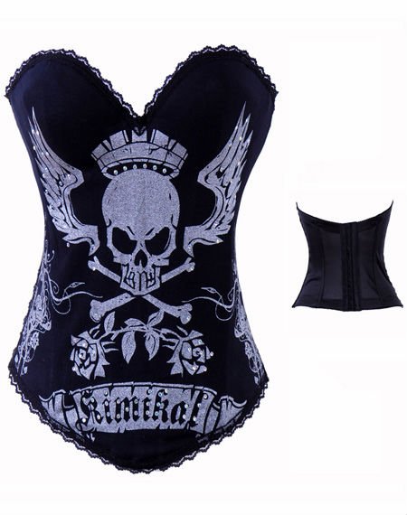 Free shipping!! Lord Skull Printed Corset Silver Sexy Lingerie 8948