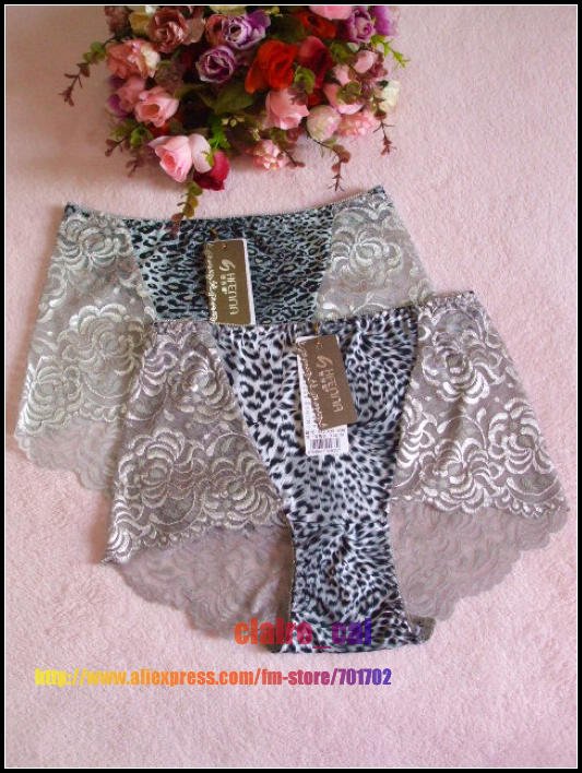 Free shipping Lot 2pcs 2colors High wasit leopard Thin Mesh Floral translucent sexy panties briefs women underwear Grey