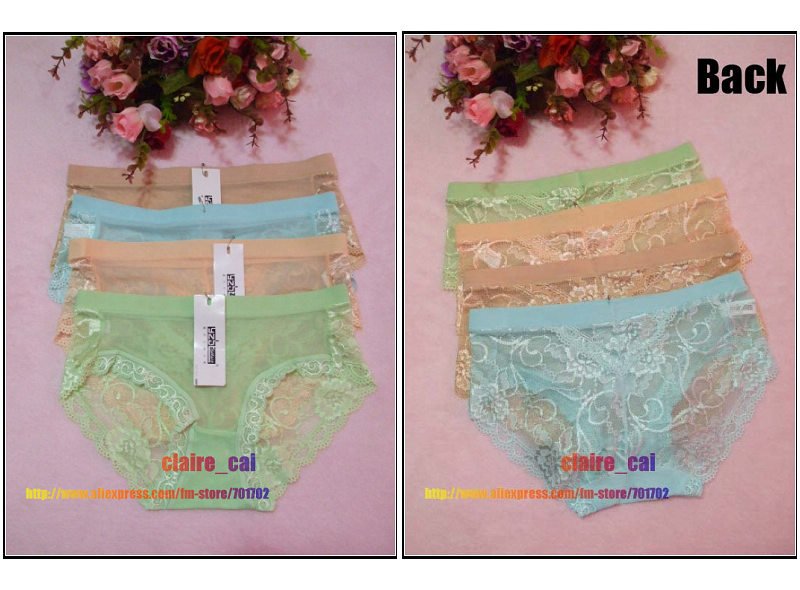 Free shipping Lot 4pcs 4colors solid Middle wasit  Thin Mesh Floral translucent sexy panties briefs women underwear