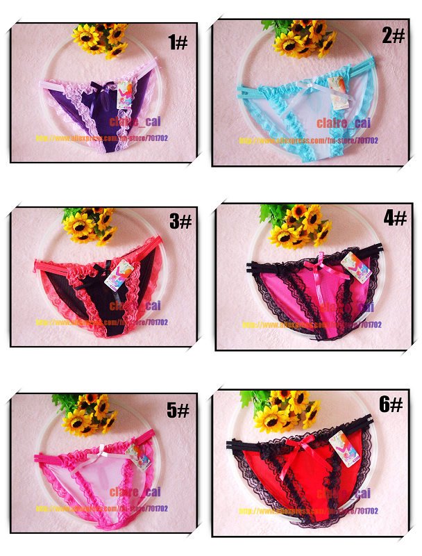 Free shipping Lot 6pcs 6colors Net Yarn gauze Cute Lace bowknot Panty Women&Ladies Brief underwear Briefs sexy Panties 2100