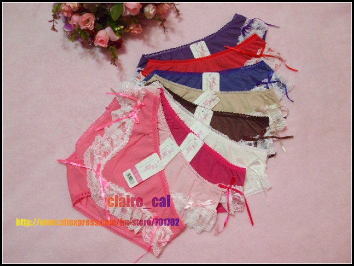 Free shipping Lot 9pcs 9colors solid Middle wasit  Thin Lace cute bowknot panties briefs women underwear