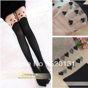 free shipping Love color block patchwork over-the-knee stockings gaotong nylon pantyhose sock women Wholesale + retail