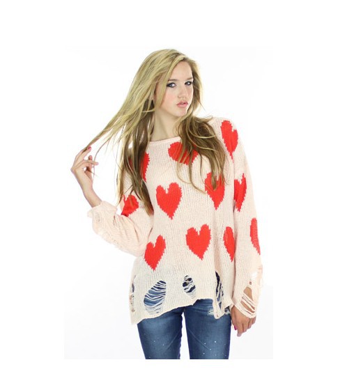 free shipping Love loose holes torn edges knitting a sweater heart knitting sweater