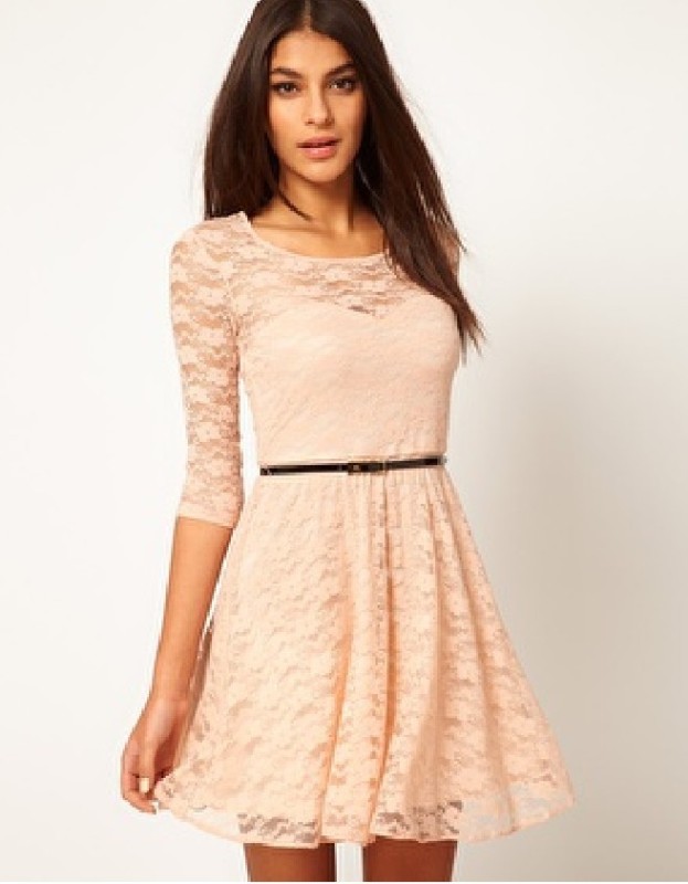 Free Shipping Love lulu's store 2012asos half sleeve o-neck slim lace one-piece dress belt