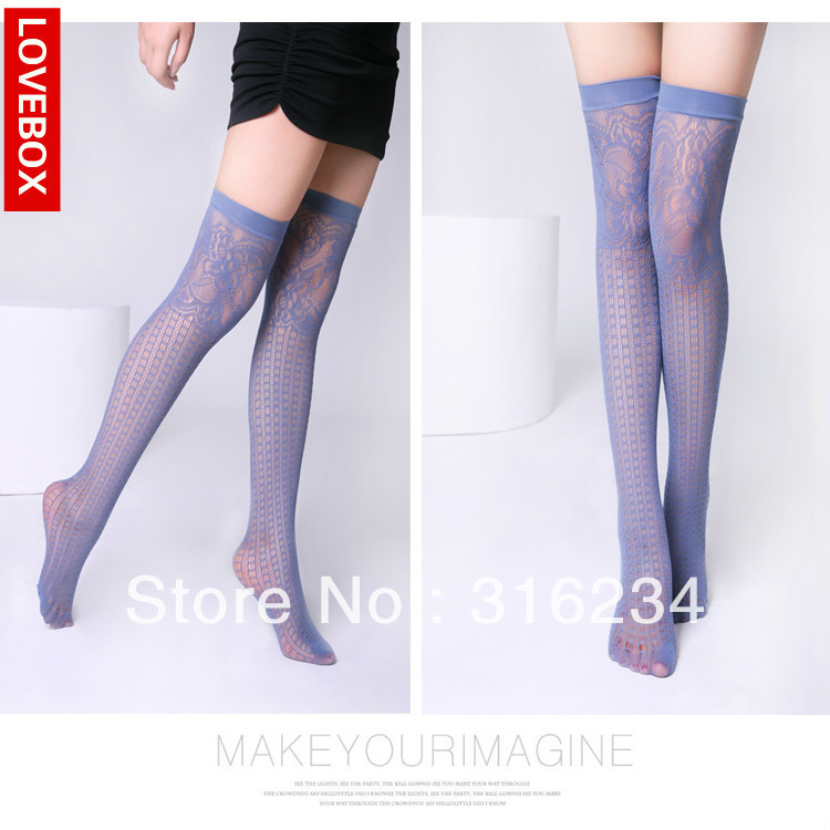 Free shipping Lovebox thin female knee-high socks fishnet stockings lace decoration socks