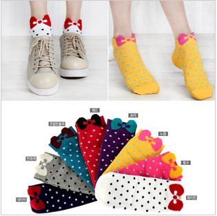 Free Shipping Lovely bowknot socks mouth wave point candy color socks  10 Pairs/Lot