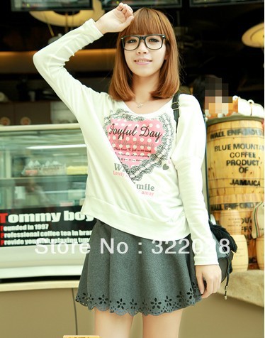 Free shipping  lovely Sexy o-neck women lady sweater with love black/greywhite  dropshipping#DS02