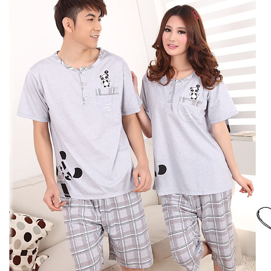 free shipping Lovers clothes lovers sleepwear cartoon panda male women's summer knitted short-sleeve lounge set