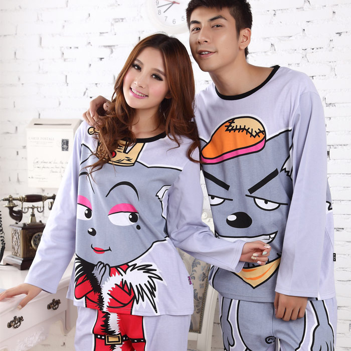 free shipping Lovers long-sleeve 100% cotton sleep set spring male women's cartoon lounge