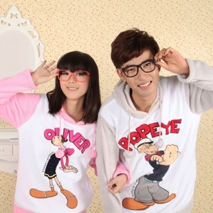 Free Shipping, Lovers sleepwear cartoon animal coral fleece lounge set