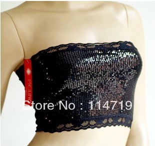 Free Shipping& low price 2pcs/lot wholesale Fashion women wrappd chest Luxury lace paillette tube top underwear all-match vest