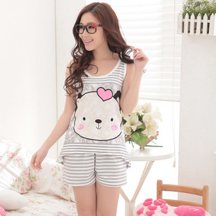 Free shipping  low price lovely Summer stripe modal vest sleepwear sleeveless set love bear princess cartoon lounge