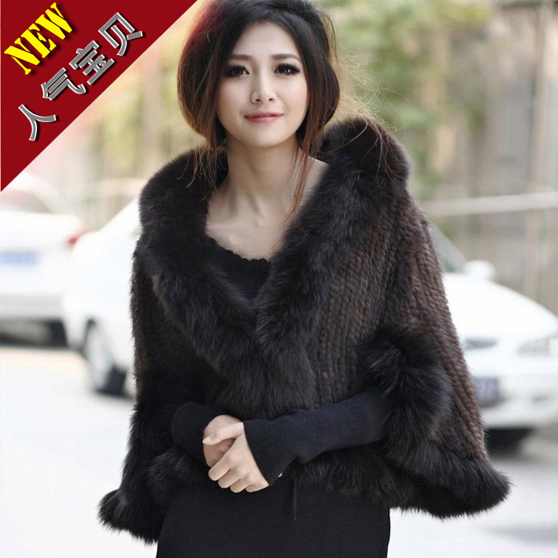 Free Shipping+Low Special Fur Mink Woven Jacket Shawl Fox Fur Collar Vest