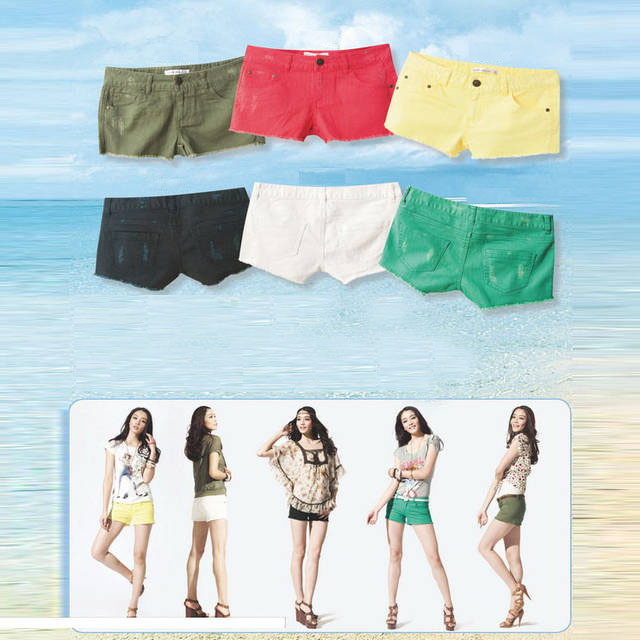 Free Shipping Low Waist Button Fly women's shorts for the summer, candy color hot pants MG5970SK