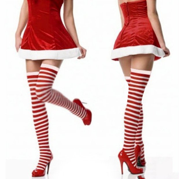 Free shipping + Lowest price New Red and white Nylon Striped Stockings