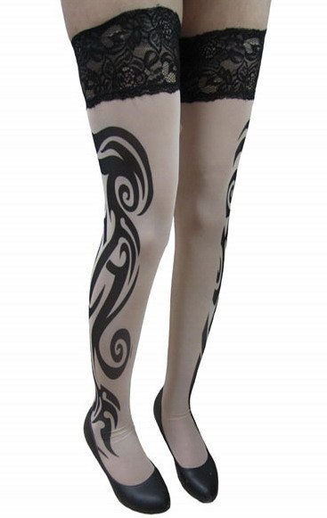 Free shipping + Lowest price New Sexy black fashion Tribal Inspired Tattoo Stockings