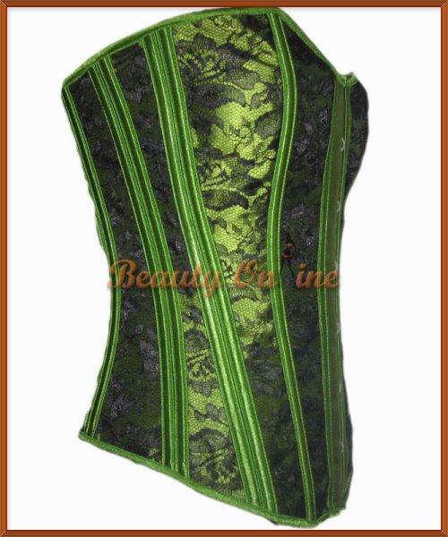 Free shipping + Lowest price!! NEW SEXY Green black Damask Floral Lace Corset  LC5096