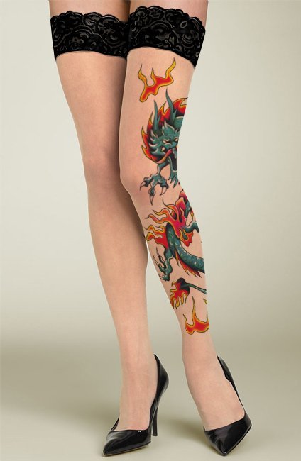 Free shipping + Lowest price New Sexy Green Fiery Dragon Tattoo Stockings