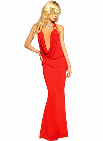 Free shipping + Lowest price New Sexy Halter Slinky Gown O-ring Long Dress Lingerie